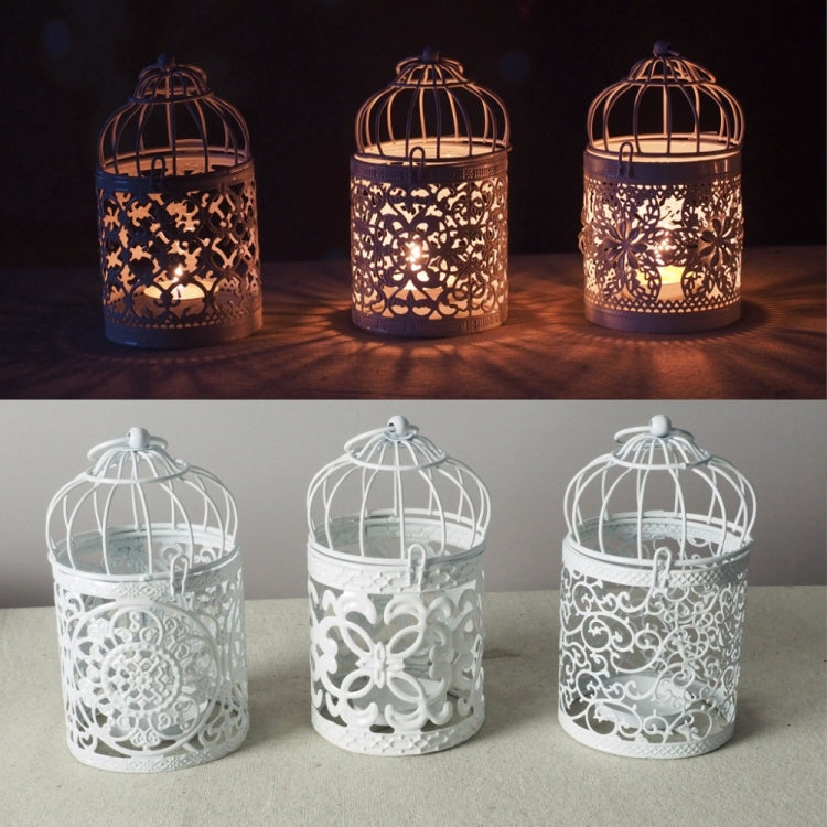 شمعدان قفص طيور عتيق إبداعي، زخارف من الحديد المطاوع، نمط زهرة مجوف، حرفة ديكور منزلي