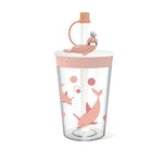 Children Cartoon Marine Animal Straw Drinking Cup Safe And Environmentally Friendly Plastic Drinking Cup, Navy Blue, Light Blue, Pink, Light Grey