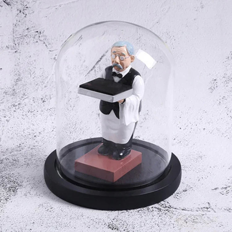 Watch Shelf Support Decorative Ornaments Watch Storage Box Display Stand, Large Old Butler inside a glass dome.