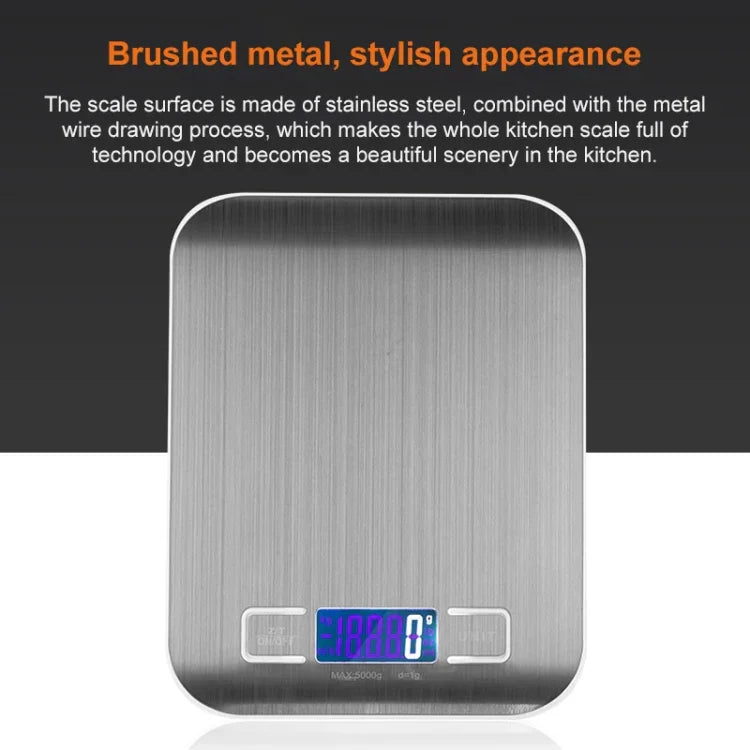Stainless Steel Small Food Electronic Scale Kitchen Portable Baking Electronic Scale, 5kg/1g (Battery Model White), 5kg/1g (Battery Model Black), 10kg/1g (Battery Model White), 5kg/1g (Rechargeable White), 10kg/1g (Rechargeable White)