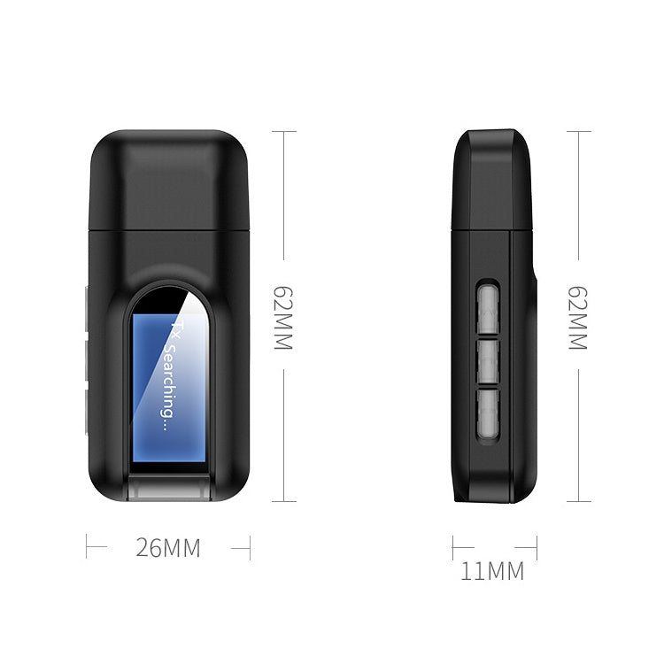 محول صوت بلوتوث 5.0 USB 2 في 1 BT201 مستقبل ومرسل مع شاشة LCD، مستقبل ومرسل صوت بلوتوث مع شاشة LCD