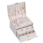 Three-Layer Leather Drawer Type Jewelry Storage Box Earrings Box With Lock, Three-Layer (Navy Blue), Three-Layer (Creamy White), Three-Layer (Dark Green)