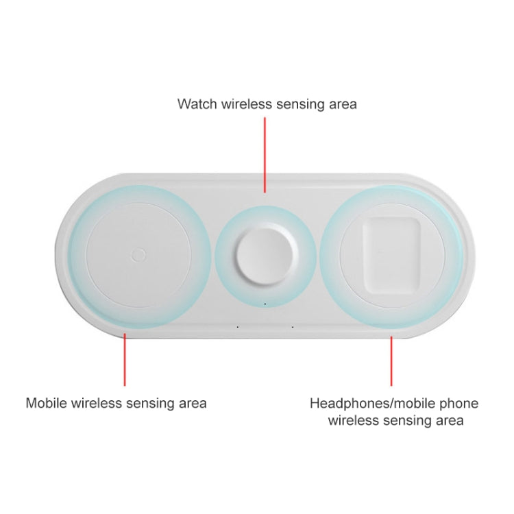 حامل شاحن لاسلكي متعدد الوظائف 3 في 1 KT-W50A8 بقوة 10 واط لأجهزة iPhone / iWatch / AirPods
