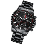 FNGEEN 5055 Men Waterproof Sports Fashion Stainless Steel Watch, Black Steel Black Surface, White Steel Black Surface, White Steel White Surface, Black Leather Black Steel Black Surface, Black Leather White Steel Black Surface                          ...