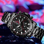 FNGEEN 5055 Men Waterproof Sports Fashion Stainless Steel Watch, Black Steel Black Surface, White Steel Black Surface, White Steel White Surface, Black Leather Black Steel Black Surface, Black Leather White Steel Black Surface                          ...