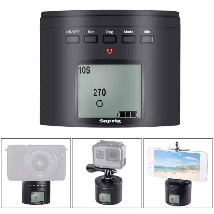 محول حامل ثلاثي القوائم مثبت بمثبت بانورامي بزاوية 360 درجة مدعوم بالطاقة Suptig RSX-350 لتصوير التايم لابس لكاميرات GoPro HERO9 /8 /7 /6 /5 /5 Session /4 Session /4 /3+ /3 /2 /1، Xiaoyi وكاميرات الحركة الأخرى