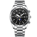 FNGEEN 5800 Men Three Eyes and Six Pins Watch Student Quartz Watch, Black Steel Black Surface, Black Steel White Surface, White Steel Black Surface, White Steel White Surface, Black Leather Black Steel Black Surface                                     ...