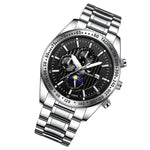FNGEEN 5800 Men Three Eyes and Six Pins Watch Student Quartz Watch, Black Steel Black Surface, Black Steel White Surface, White Steel Black Surface, White Steel White Surface, Black Leather Black Steel Black Surface                                     ...