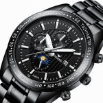 FNGEEN 5800 Men Three Eyes and Six Pins Watch Student Quartz Watch, Black Steel Black Surface, Black Steel White Surface, White Steel Black Surface, White Steel White Surface, Black Leather Black Steel Black Surface                                     ...