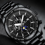 FNGEEN 5800 Men Three Eyes and Six Pins Watch Student Quartz Watch, Black Steel Black Surface, Black Steel White Surface, White Steel Black Surface, White Steel White Surface, Black Leather Black Steel Black Surface                                     ...