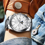 FNGEEN 5800 Men Three Eyes and Six Pins Watch Student Quartz Watch, Black Steel Black Surface, Black Steel White Surface, White Steel Black Surface, White Steel White Surface, Black Leather Black Steel Black Surface                                     ...