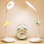 مصباح مكتب LED مروحة WS-8010، مصباح مكتب بجانب السرير، USB، قابل للطي، قطرة ماء، حلقة، حامل قلم بشفرة مروحة بيضاء، حامل قلم بشفرة مروحة صفراء، حامل قلم بشفرة مروحة زرقاء، حامل قلم بشفرة مروحة خضراء