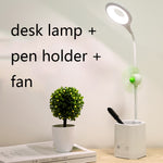 مصباح مكتب LED مروحة WS-8010، مصباح مكتب بجانب السرير، USB، قابل للطي، قطرة ماء، حلقة، حامل قلم بشفرة مروحة بيضاء، حامل قلم بشفرة مروحة صفراء، حامل قلم بشفرة مروحة زرقاء، حامل قلم بشفرة مروحة خضراء