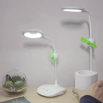 مصباح مكتب LED مروحة WS-8010، مصباح مكتب بجانب السرير، USB، قابل للطي، قطرة ماء، حلقة، حامل قلم بشفرة مروحة بيضاء، حامل قلم بشفرة مروحة صفراء، حامل قلم بشفرة مروحة زرقاء، حامل قلم بشفرة مروحة خضراء