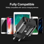 شاحن سفر سريع 18 واط PD + QC 3.0 مع وظيفة إشارة LED، قابس الاتحاد الأوروبي أسود، قابس الولايات المتحدة أسود، قابس المملكة المتحدة أسود، قابس الاتحاد الأوروبي أبيض، قابس الولايات المتحدة أبيض، قابس المملكة المتحدة أبيض