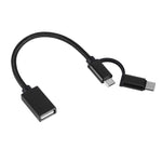 كابل محول OTG مضفر من النايلون USB 3.0 أنثى إلى Micro USB + USB-C / Type-C ذكر للشحن والنقل، طول الكابل: 19 سم، ذهبي، فضي، أسود، وردي، أزرق، أحمر