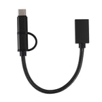 كابل محول OTG مضفر من النايلون USB 3.0 أنثى إلى Micro USB + USB-C / Type-C ذكر للشحن والنقل، طول الكابل: 19 سم، ذهبي، فضي، أسود، وردي، أزرق، أحمر