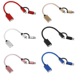 كابل محول OTG مضفر من النايلون USB 3.0 أنثى إلى Micro USB + USB-C / Type-C ذكر للشحن والنقل، طول الكابل: 19 سم، ذهبي، فضي، أسود، وردي، أزرق، أحمر