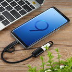 كابل محول OTG مضفر من النايلون USB 3.0 أنثى إلى Micro USB + USB-C / Type-C ذكر للشحن والنقل، طول الكابل: 19 سم، ذهبي، فضي، أسود، وردي، أزرق، أحمر