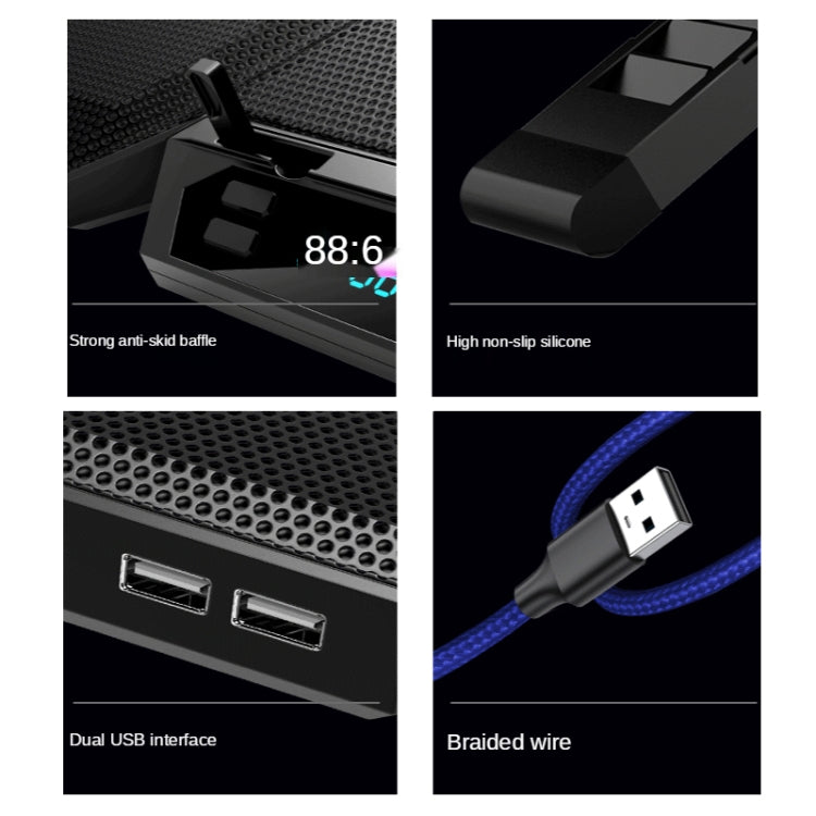 قاعدة تبريد لابتوب COOLCOLD RGB مع ست مراوح قابلة للتعديل، سرعة 5V، نسخة ملونة، نسخة سيمفونية 12 باللمس 5V