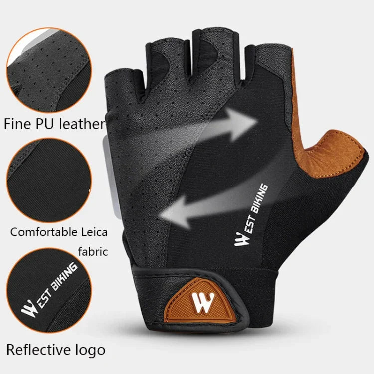 قفازات دراجات نارية نصف أصابع WEST BIKING YP0211196، ممتصة للصدمات ومضادة للانزلاق، معدات ركوب، S, M, L, XL