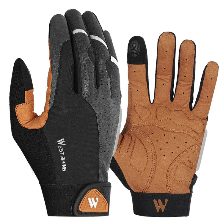 قفازات دراجات نارية كاملة الأصابع WEST BIKING YP0211197، ممتصة للصدمات ومضادة للانزلاق، معدات ركوب، S, M, L, XL
