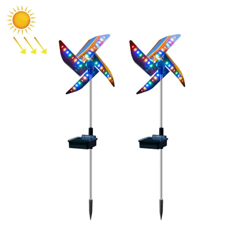 مجموعة 2 قطعة من مصابيح طاحونة هوائية شمسية للحديقة الخارجية، ضوء عشب LED زخرفي (ضوء ملون)