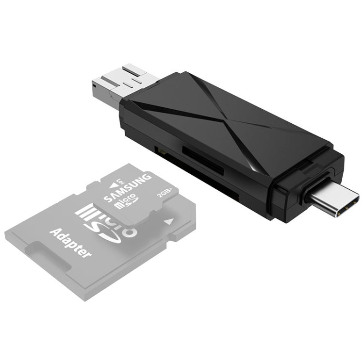 قارئ بطاقات YH-109 SD/TF/Type-C/Micro USB/USB للكمبيوتر والهاتف المحمول OTG، أبيض، أسود