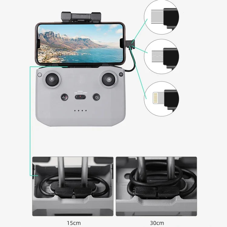 Sunnylife TY-X9304 مناسب لكابل هاتف محمول / تابلت DJI Mavic Air 2S / DJI FPV Flight Glasses V2 / Mavic Mini2 / Osmo Pocket 2، كابل 15 سم Type-C إلى 8 Pin، كابل 15 سم Type-C إلى Micro USB، كابل 15 سم Type-C إلى Type-C، كابل 30 سم Type-C إلى 8 Pin