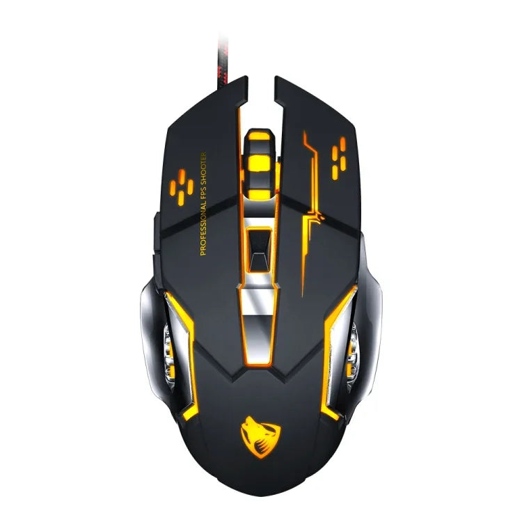 فأرة ألعاب سلكية ميكانيكية مع 6 أزرار ودقة 3200 DPI ومنفذ USB T-WOLF V6، برمجة ماكرو، فأرة ألعاب مضيئة بسبعة ألوان، طول الكابل: 1.5م، نسخة تعريف ماكرو صوتية سوداء فضية، نسخة تعريف ماكرو صوتية رمادي حديدي