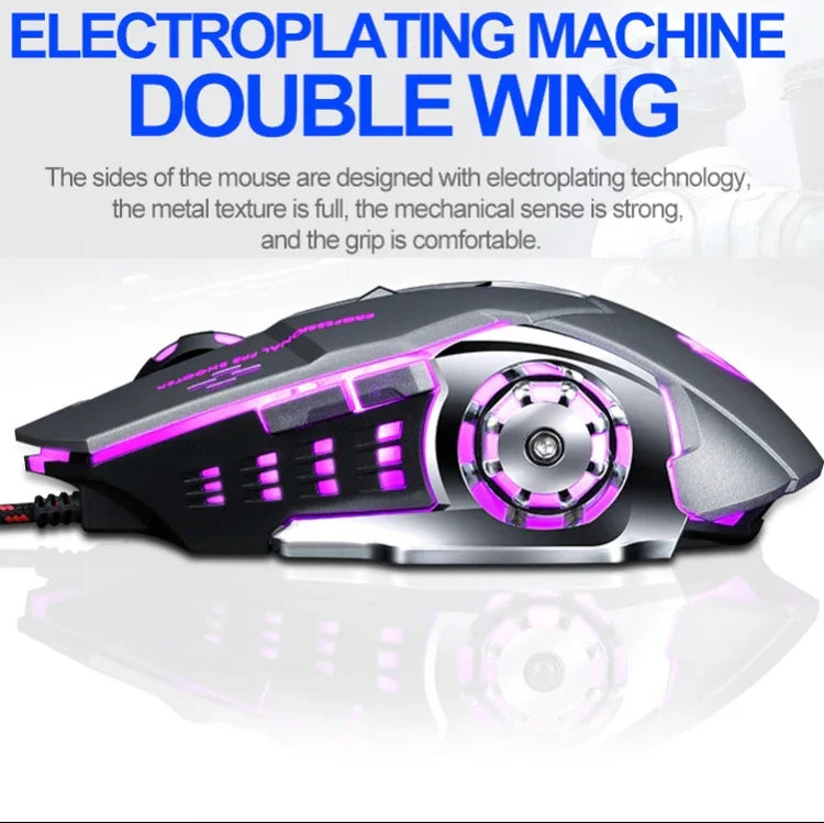 فأرة ألعاب سلكية ميكانيكية مع 6 أزرار ودقة 3200 DPI ومنفذ USB T-WOLF V6، برمجة ماكرو، فأرة ألعاب مضيئة بسبعة ألوان، طول الكابل: 1.5م، نسخة تعريف ماكرو صوتية سوداء فضية، نسخة تعريف ماكرو صوتية رمادي حديدي
