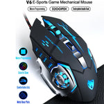 فأرة ألعاب سلكية ميكانيكية مع 6 أزرار ودقة 3200 DPI ومنفذ USB T-WOLF V6، برمجة ماكرو، فأرة ألعاب مضيئة بسبعة ألوان، طول الكابل: 1.5م، نسخة تعريف ماكرو صوتية سوداء فضية، نسخة تعريف ماكرو صوتية رمادي حديدي