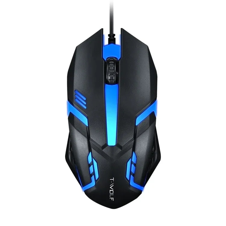 2 قطع من فأرة T-WOLF V1 سلكية بواجهة USB، 3 أزرار، دقة 1200 DPI، فأرة ألعاب بإضاءة خلفية 7 ألوان، طول الكابل: 1.35 متر