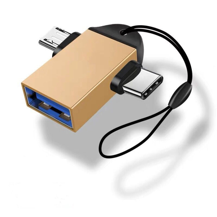 10 قطع LI-09 محول OTG متعدد الوظائف USB 3.0 أنثى إلى USB-C / Type-C + Micro USB ذكر مع حبل تعليق، أسود، ذهبي، فضي، وردي ذهبي