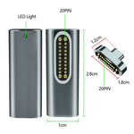 محول USB-C / Type-C مغناطيسي 20Pin زاوية يدعم الشحن ونقل الفيديو 4K، فضي، رمادي، أسود