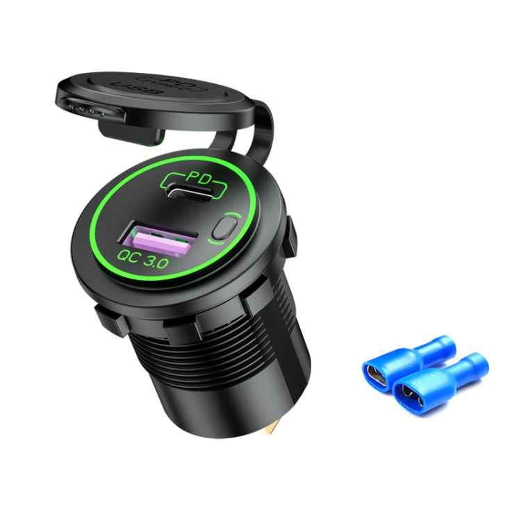 Car Motorcycle Ship Modified USB Charger Waterproof PD + QC3.0 Fast Charge, Blue Light With Terminal, Red Light With Terminal, Green Light With Terminal, Blue Light With 60cm Line, Red Light With 60cm Line, Green Light With 60cm Line