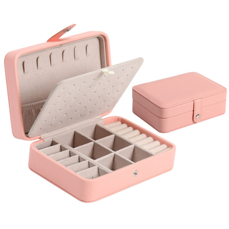 Double-Layer Leather Portable Simple Earrings Ring Jewelry Storage Box, 16 x 11 x 5cm