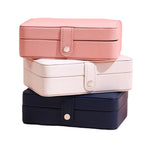 Double-Layer Leather Portable Simple Earrings Ring Jewelry Storage Box, 16 x 11 x 5cm