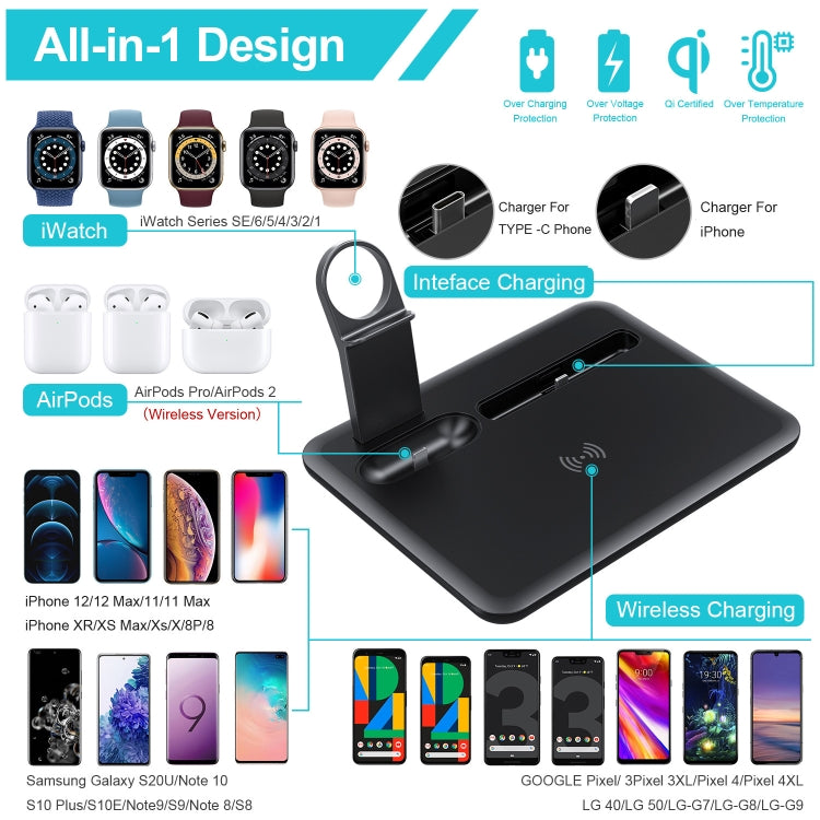 قاعدة شحن لاسلكي 4 في 1 HQ-UD17 لحامل الهاتف لأجهزة iPhone و iWatch و AirPods وغيرها من هواتف أندرويد، HQ-UD17