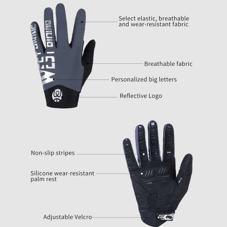 قفازات ركوب WEST BIKING YP0211214 بأصابع طويلة، ممتصة للصدمات، مضادة للانزلاق، تعمل على شاشة اللمس، قفازات رياضية للدراجات، M, L, XL