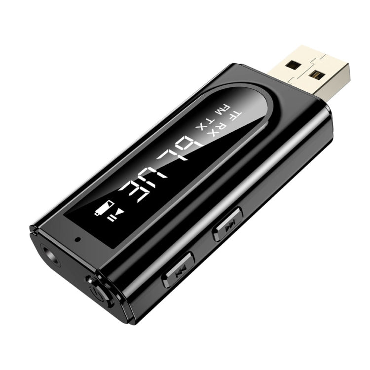 محول استقبال بلوتوث 5.0 للسيارة USB FM + AUX إخراج صوتي مزدوج مرسل ستيريو، K9 أسود