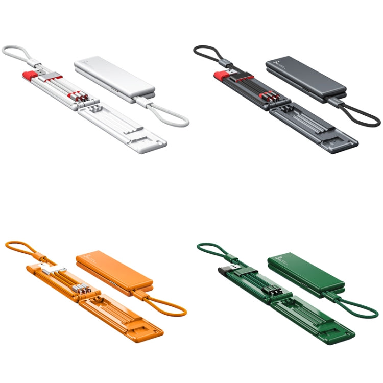كابل شحن محمول متعدد الوظائف Oatsbasf 03083 Micro USB + USB-C / Type-C + 8 بن 3 في 1، أبيض، رمادي، برتقالي، أخضر