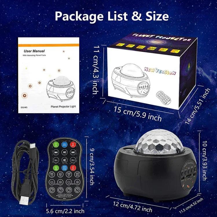 DQ-M3 ضوء سماء نجمية دوار LED بلوتوث موسيقى كواكب عارض محيط يدعم بطاقة TF، النمط: USB + بلوتوث، بطارية + بلوتوث