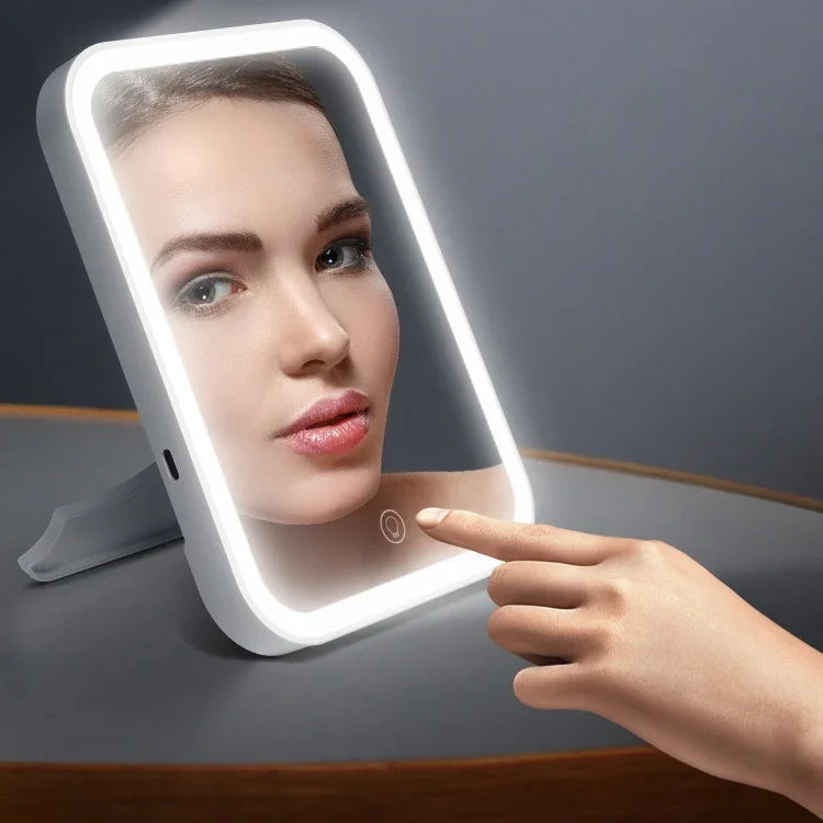 2 قطع مرآة مكياج LED مع ضوء تعبئة، مرآة طاولة للغرفة، قابلة للطي، مرآة صغيرة محمولة، النمط: ضوء أحادي اللون مع شحن (أبيض)، ضوء أحادي اللون مع شحن (وردي)، ضوء أحادي اللون مع توصيل (أبيض)