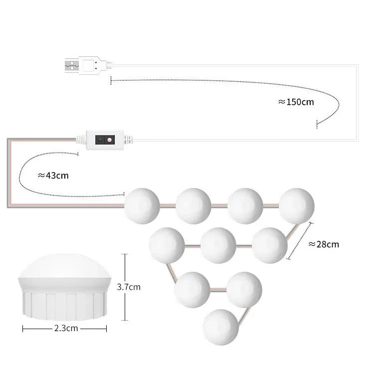 ضوء مرآة مكياج LED إضاءة تجميل ملء ضوء استشعار مسح يدوي أمام المرآة، 2 مصباح، 6 مصابيح، 10 مصابيح، 14 مصباح