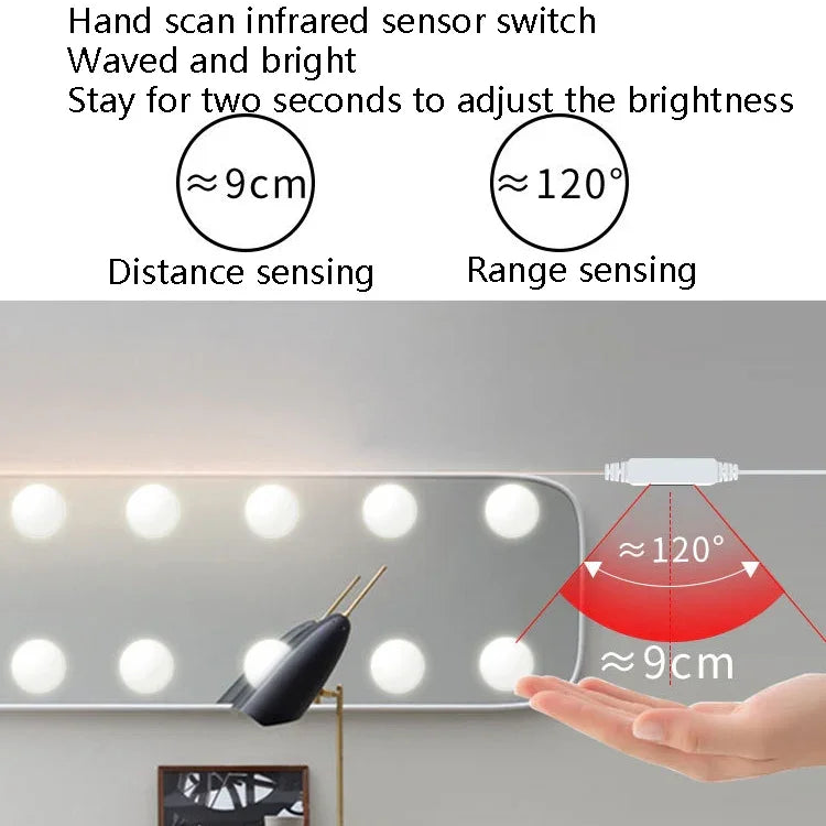 ضوء مرآة مكياج LED إضاءة تجميل ملء ضوء استشعار مسح يدوي أمام المرآة، 2 مصباح، 6 مصابيح، 10 مصابيح، 14 مصباح