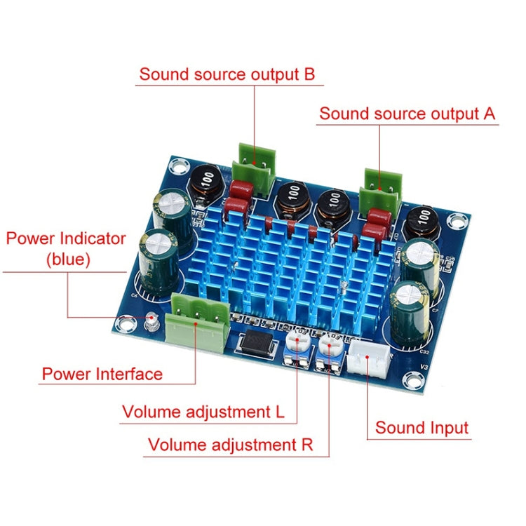 لوحة مضخم طاقة رقمية عالية القدرة HW-447 TPA3116D2 مخصصة للتركيب، مدخل 5-28V، خرج 120W