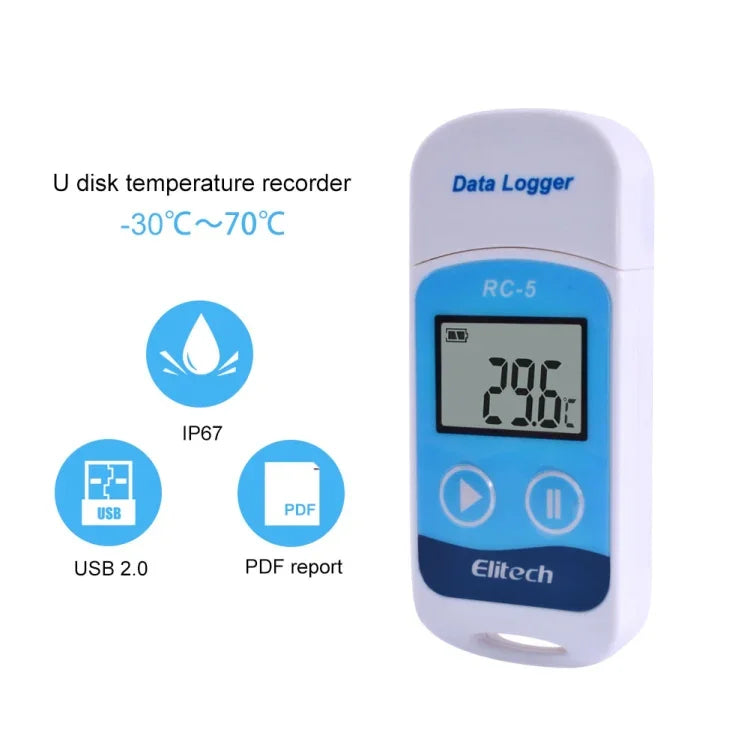 مسجل بيانات درجة حرارة رقمي USB للتخزين في المستودعات، التبريد، التخزين البارد والمختبر، TTE35065