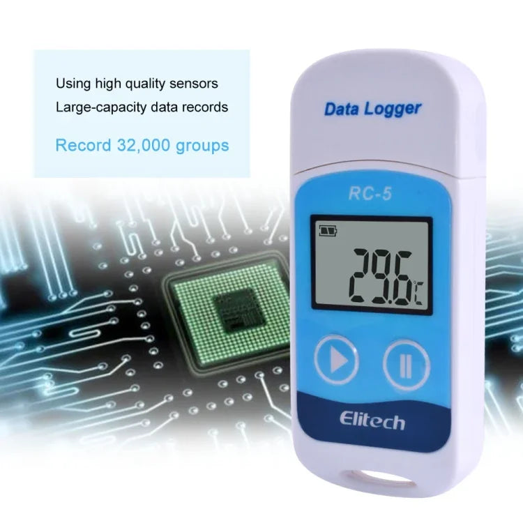 مسجل بيانات درجة حرارة رقمي USB للتخزين في المستودعات، التبريد، التخزين البارد والمختبر، TTE35065