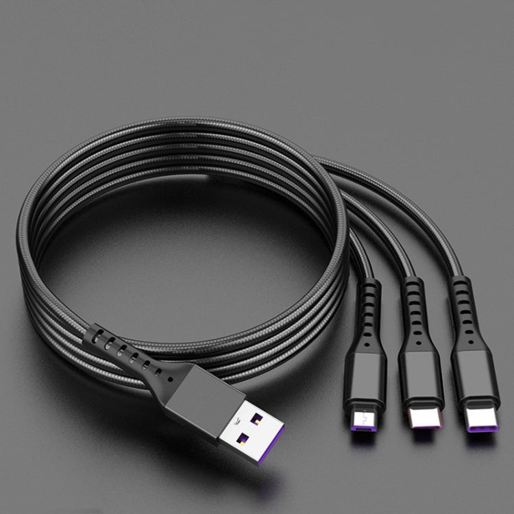 كابل شحن سريع 3 في 1 USB إلى 8 بن + USB-C / تايب-سي + مايكرو USB طراز ZZ034، 2 قطعة، نمط: 5A فائق السرعة-أسود، ميني-فضي، ميني-أحمر، ميني-أزرق، ميني-أسود